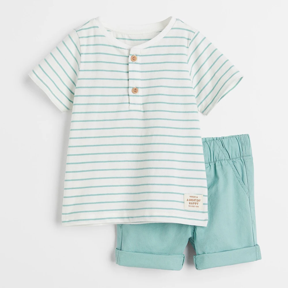 Kids Short Set New Arrivals Kids Summer Sets Striped Cotton T-Shirt Boys Short Set 2 Piece