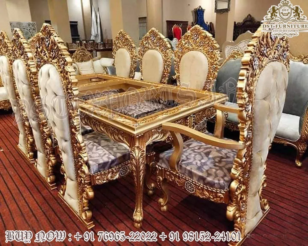 Russian Style Hand Carved Black Gold Dining Table Latest Handcrafted Gold Polished Dining Designer Heavy Crafted Dining Room Set