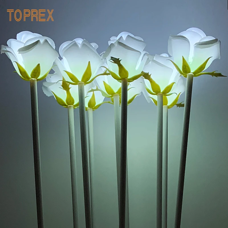 wholesale 9 flower head bright pink blue White Lantern purple LED red roses artificial with rose night lamp for wed decoration