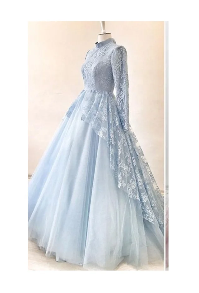 Pink Muslim Evening Dresses Lace Long Sleeves High Neck Saudi Modest Islam Prom Wedding Gowns 2023