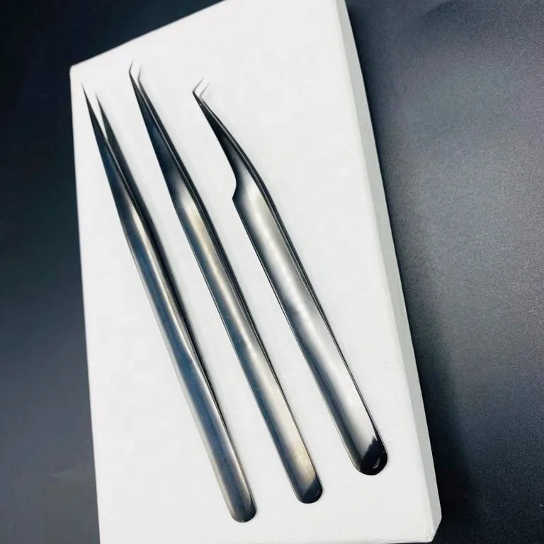 45 Degree 90 Degree Isolation Tweezers Wholesale High Quality Stainless Steel Black Plasma Tweezers For Eyelash Extension