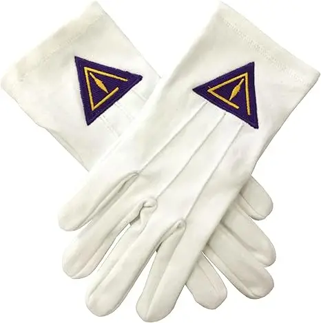 Freemason Council Gloves - White Cotton with Royal & Select Emblem