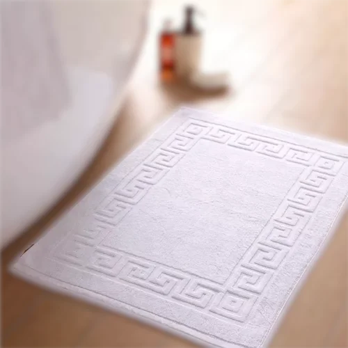Factory Prices  Cotton Terry Bath Mats with Greek Border Design Bathroom Floor Mat / Easy Wash Bathroom Rug
