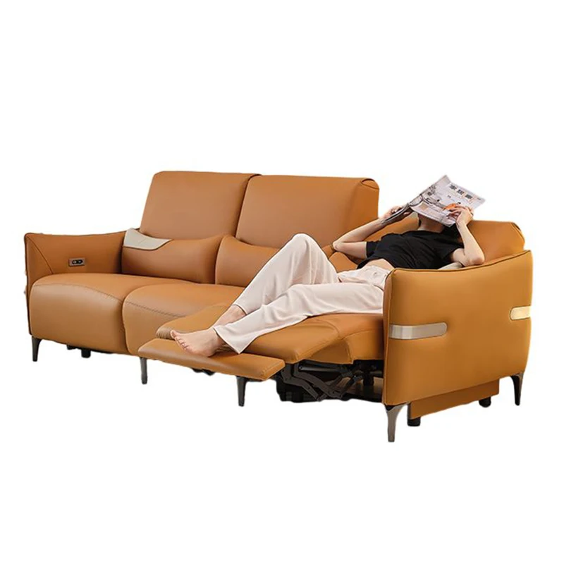 Modern Simple Design Smart Electric Two-Seater Genuine Leather Sofa with Massage & Cooling Features Small Apartment Living Rooms