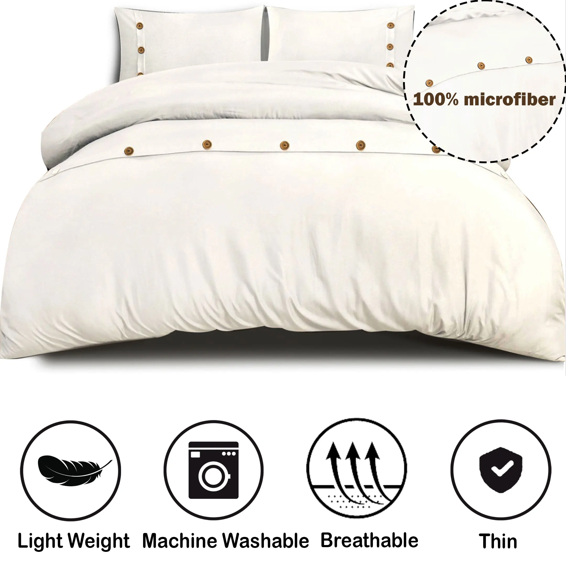 Cheap Wood Button Style White duvet cover set Microfiber Set Duvet Cover with 100% polyester microfiber customization 90GSM