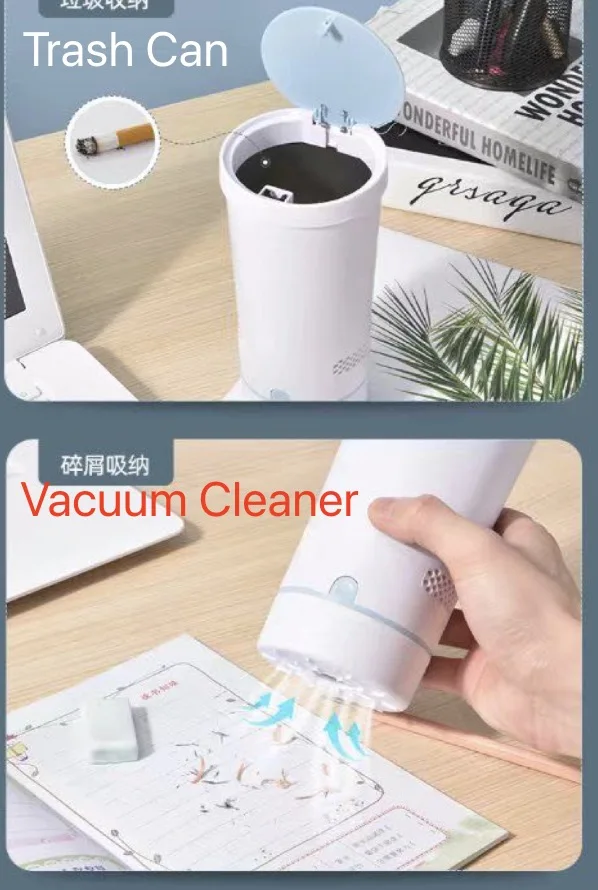2022 New Model 3 in 1 Handy Powerful Mini Table Cyclone Vacuum Cleaner Office Pen Holder Desk Mini Trash Can
