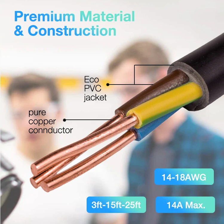 Factory Direct 3 Pin Prong Plug Cable USA 3Pin 10A 13A 16A 125V-250V AC Cords Electric Lead IEC C13 US Power Cord