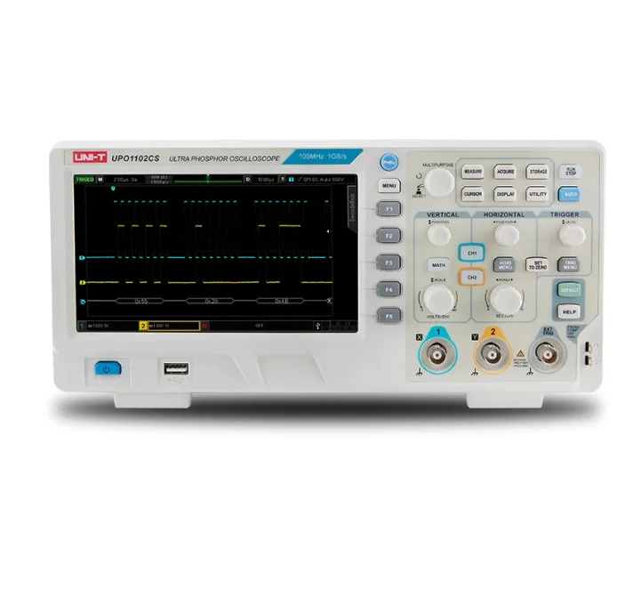 UNI-T New product 100MHz Phosphor Oscilloscope 56Mpts 500,000 wfm/s UPO1102CS UPO1202CS 2 Channel oscilloscope