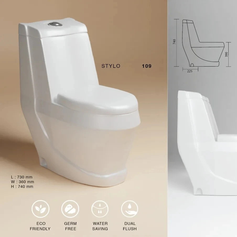 Exclusive Design & Technology With Dual Flushing system & Hydraulic slow down seat cover Made in India One piece toilet wc