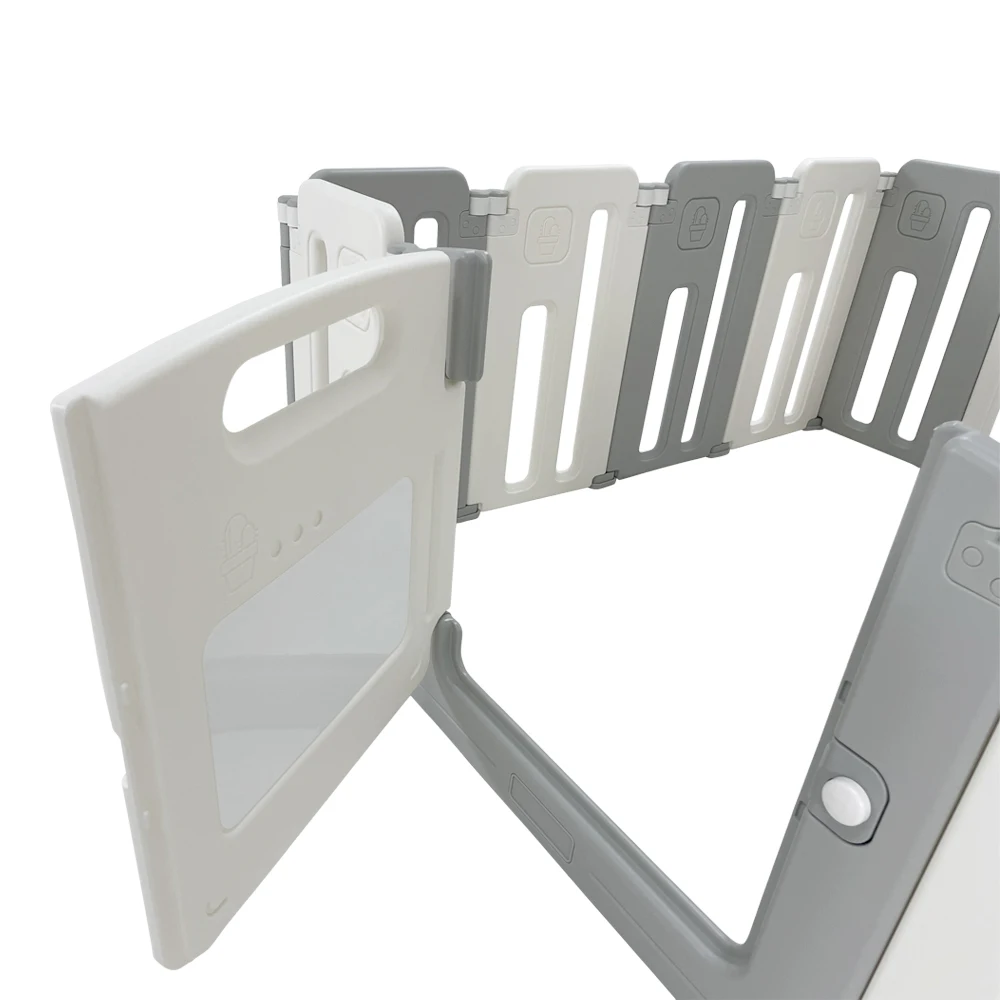 ABST Baby Connection Play Yard 14 Panels Foldable  Game Panel and Gate W/Safety Lock Adjustable Shape Kids Safety Play Center