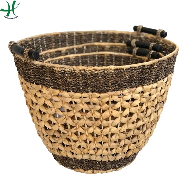 2017 good quality willow storage basket/ water hyacinth storage baskets with jute handles set of 2