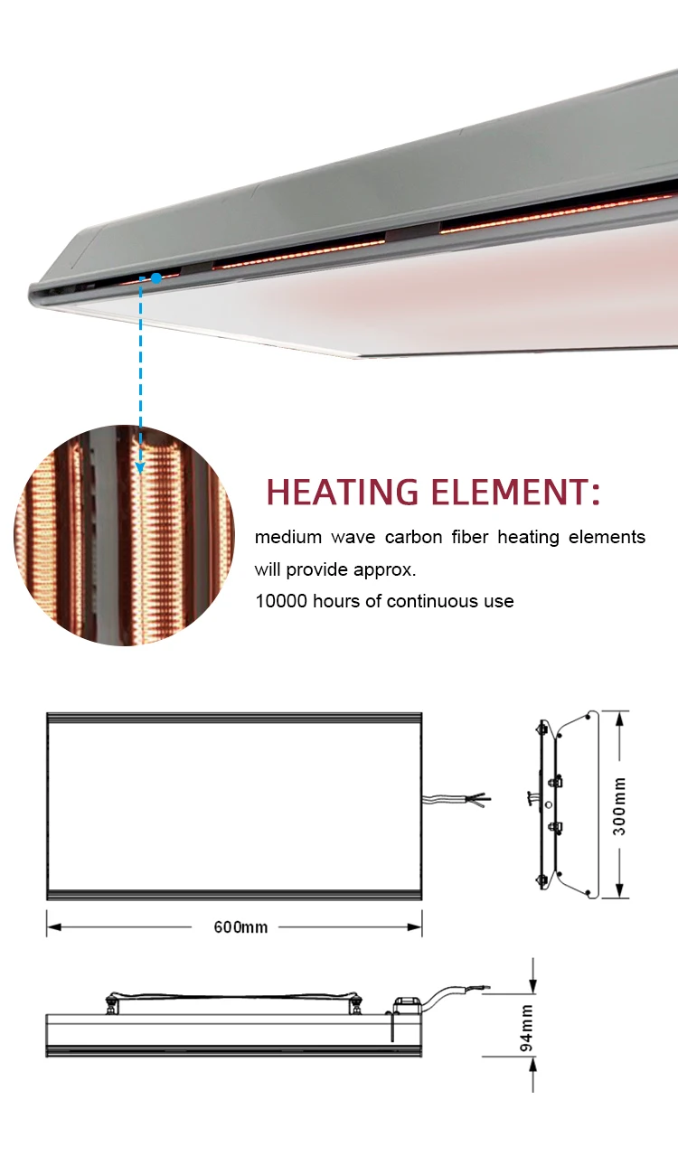 JHHeater Bathroom SPA Glass Heater with 1600W carbon fiber element 5 seconds fasting heating performance glimmer light