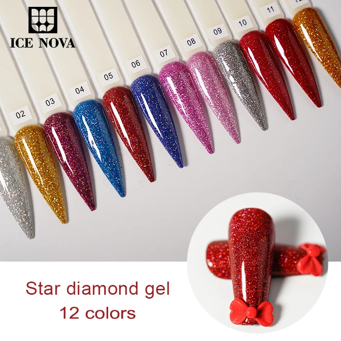 ICE NOVA Starry Gel Polish Wholesale Oem Newest Colors Starry Silver Flake Vegan Gel Polish Set Soak Off For Christmas Day