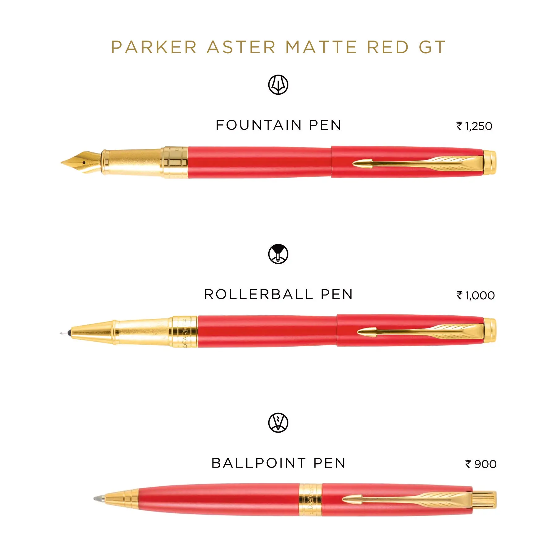 Parker Aster Customized Corporate Gift Set Includes Black GT Fountain Rollerball Ballpoint Pens 0.5 mm Metal Writing Parker Cute