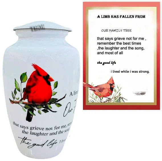 Red Northern Cardinal Bird in Twig Themed Urn for Adult Ashes Cremation Urn for Man and Woman Decorative Urn for Human Ashes