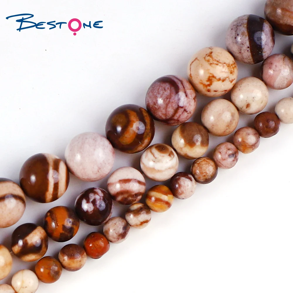 Bestone 4mm 8mm 10mm Brown Zebra Jasper Smooth Round Gemstone Beads With Holes for Jewelry Making