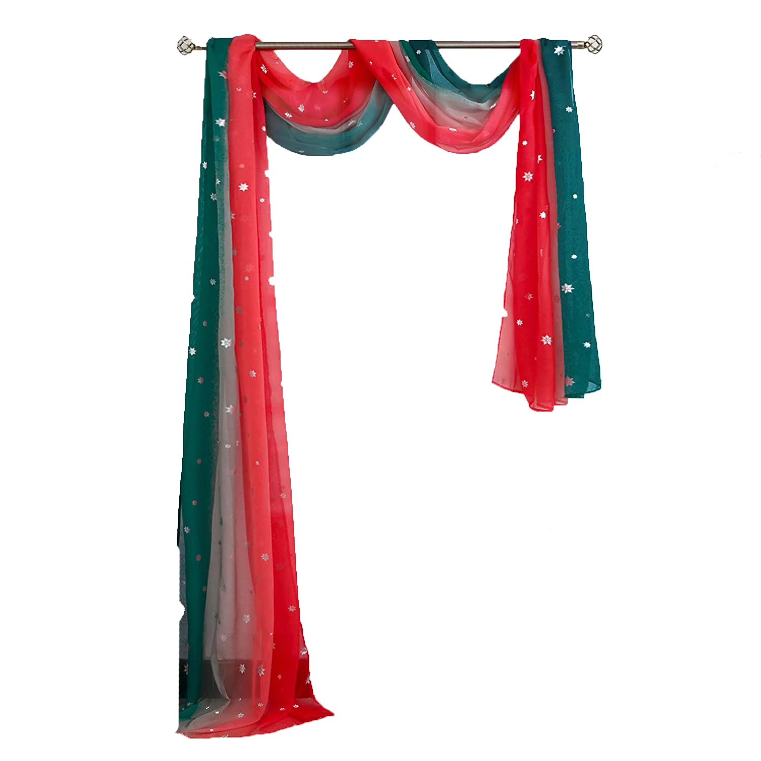 Customize Curtains Snow Print Window Decoration for Living Room, Soft Ombre Sheer Voile Scarf Valance for Window