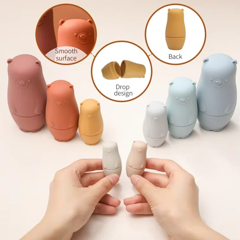 Wholesale Bear Shape Matryoshka Nesting Stacking Russian Silicone Doll Toy