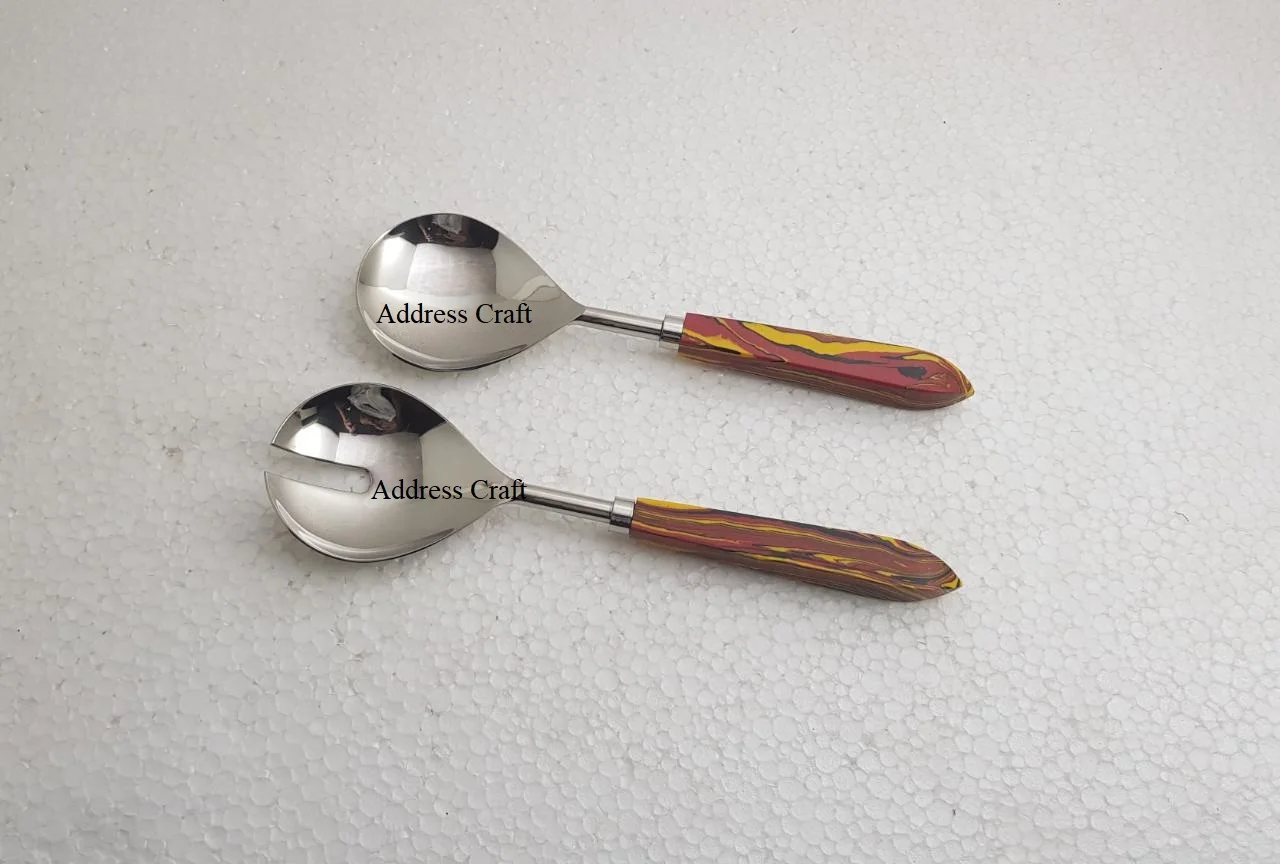 Позолоченный набор салатов из нержавеющей стали в американском стиле винтажные акриловые инструменты для сервировки кухонный инструмент ложка вилка