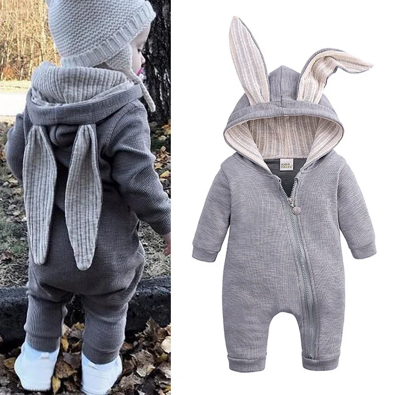 Winter Baby Rompers Newborn Boys Girls Clothes Rabbit Ear Hooded Long Sleeve Jumpsuit Infant Costume Fleece Thick Romper pajamas