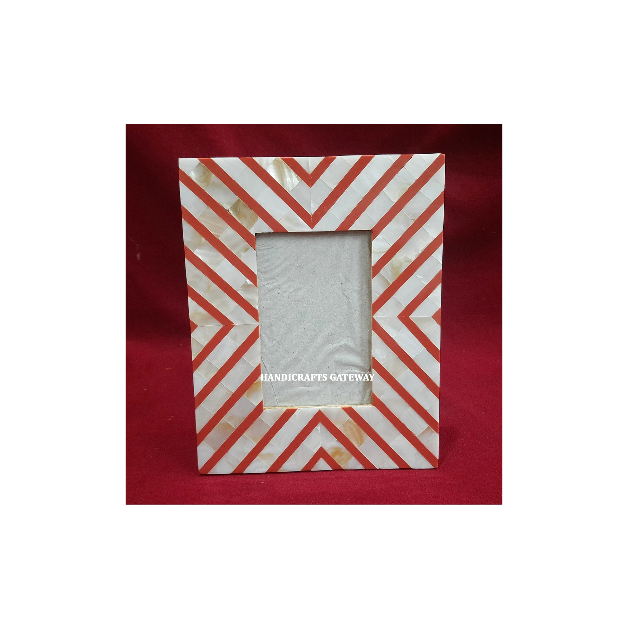 Very Beautiful High Quality New Design White Mother Of Pearl Inlay Orange Photo Frame For Home Decorations And Gifting Purpose