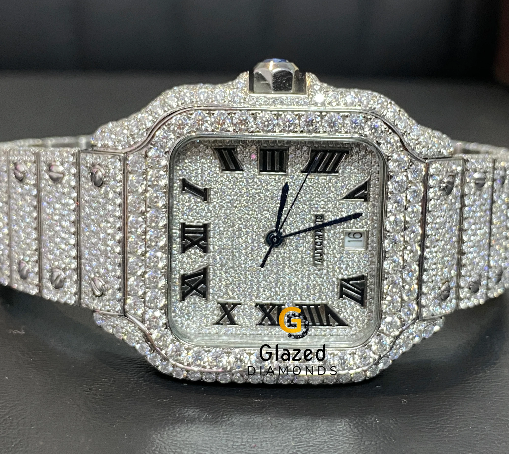 Fancy New Moissanite Watch Fully Iced Out By Round Cut Diamonds In Stainless Steel For Enhancing Mens Wrist Beauty
