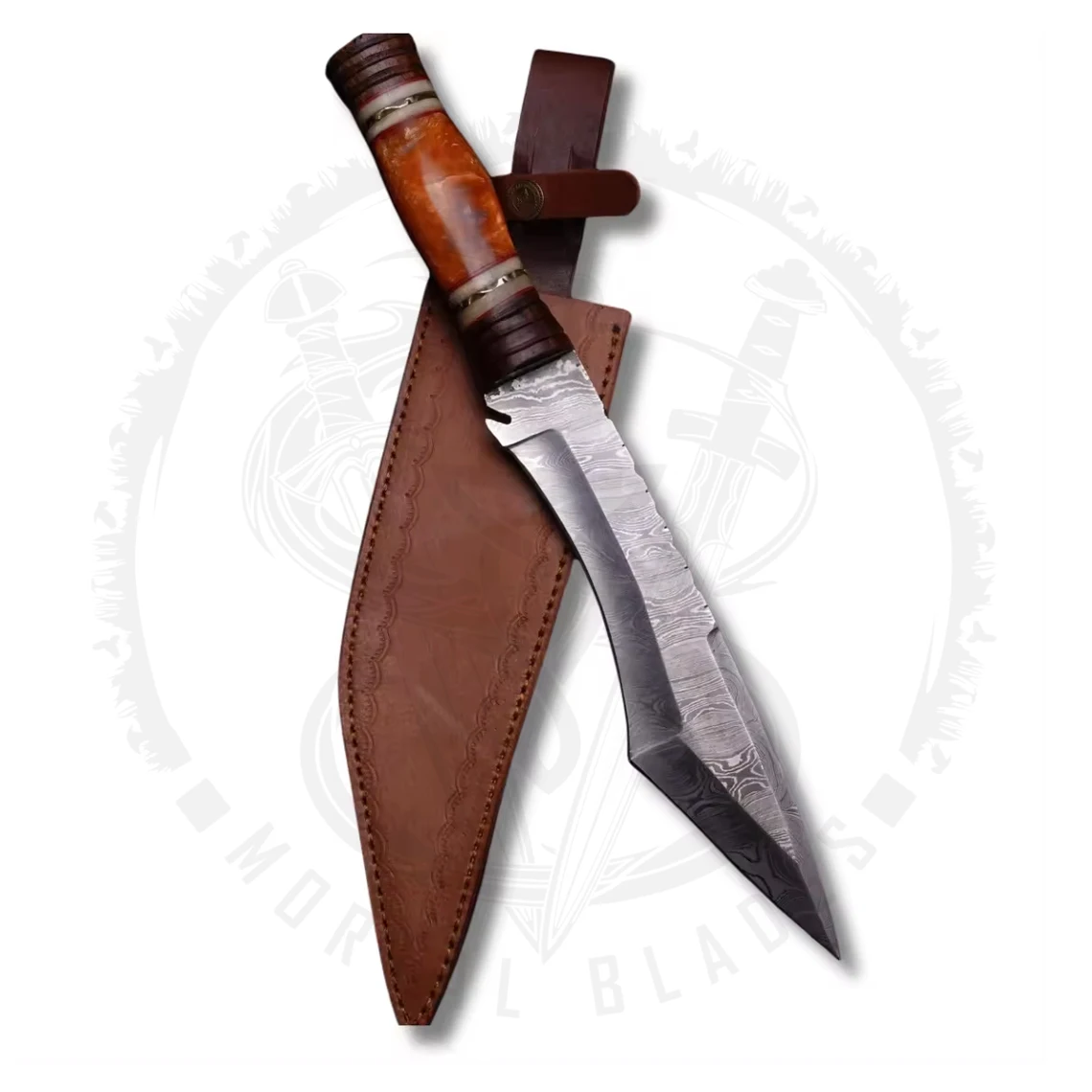 Hot Selling Custom High Quality Classic Wood Handle Damascus Steel Bowie Blade Outdoor Survival Knife