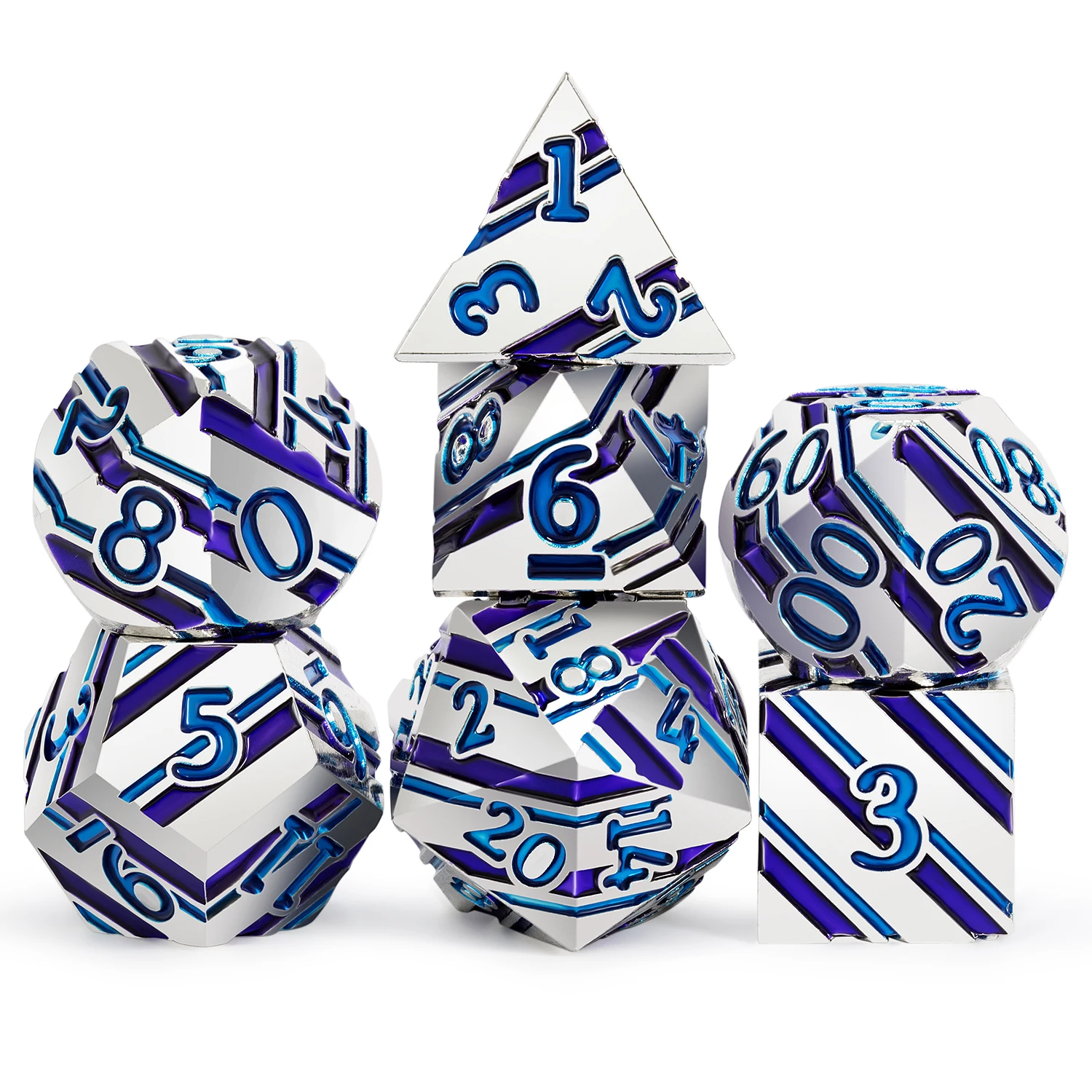Hot Sell DND Polyhedral Metal Dice Set Custom Stripes Gaming Dice D4 D6 D8 D10 D12 D20 D% for D&D Tabletop Games