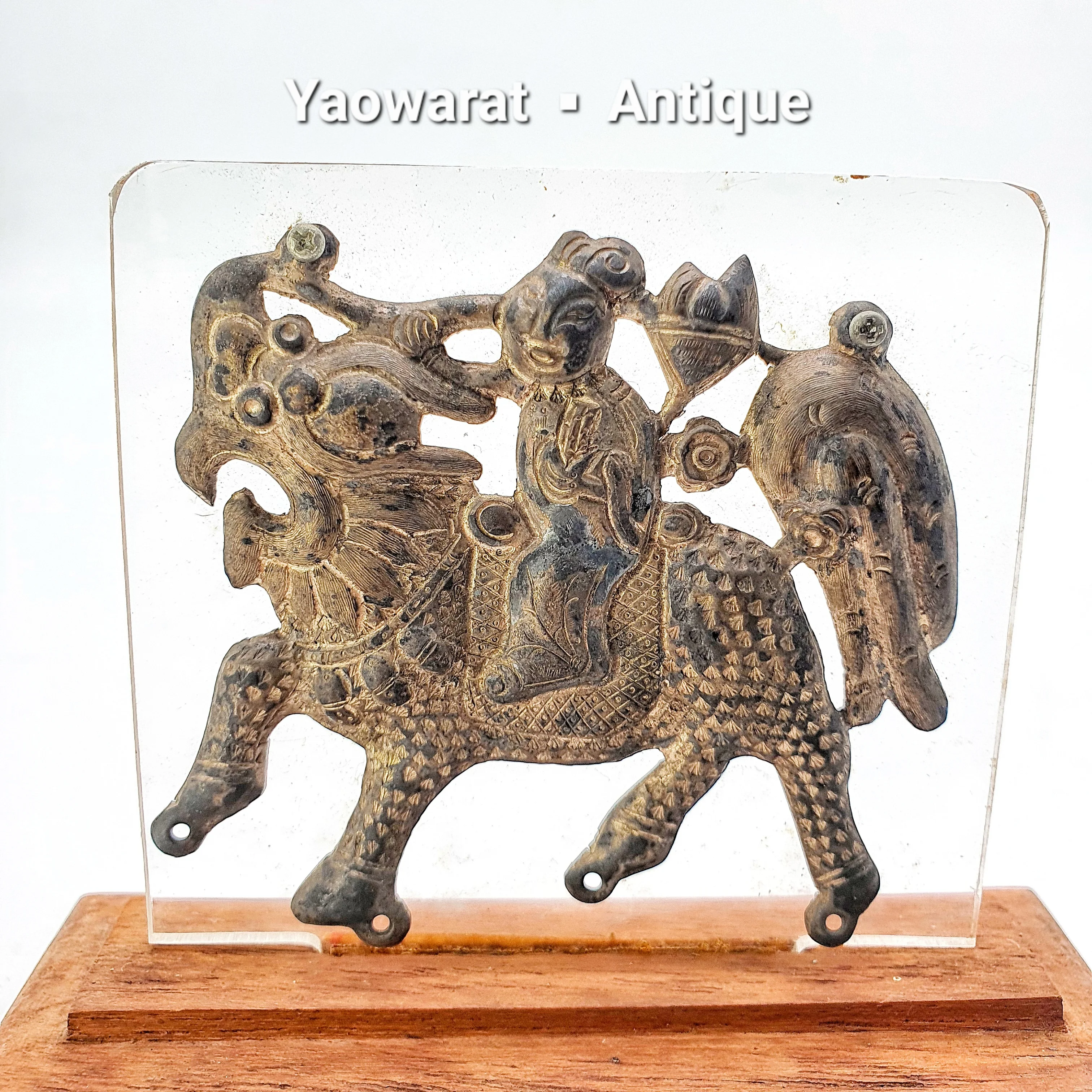 Antique Chinese Sterling Silver Kylin Amulet Which Represents Good Health Luck Good Fortune On Wood panel for Decorated collect