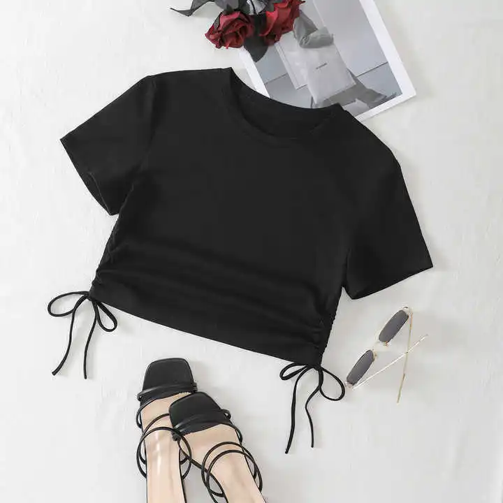 New Design Ladies Summer 220gsm Cotton Crop Top T Shirt Custom Printing Women Custom Demand Crop Top