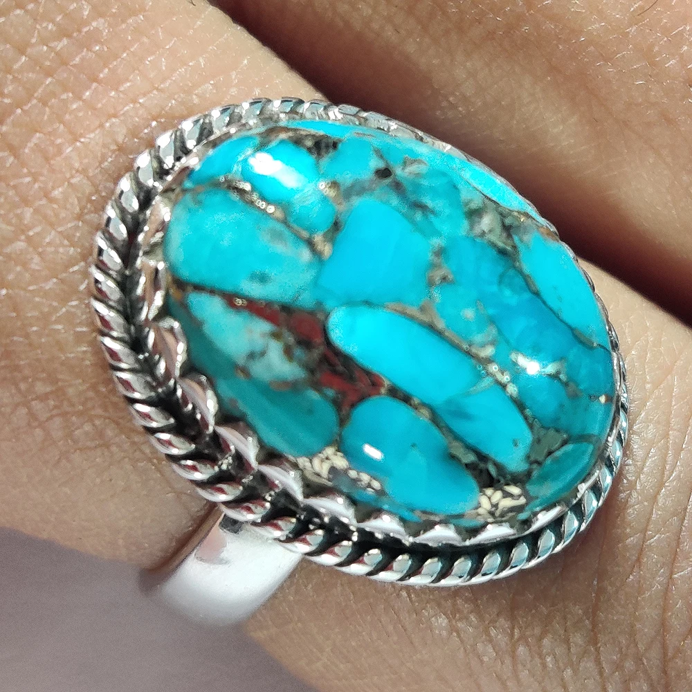 Custom turquoise ring mens and women 925 Sterling Silver natural stone rings