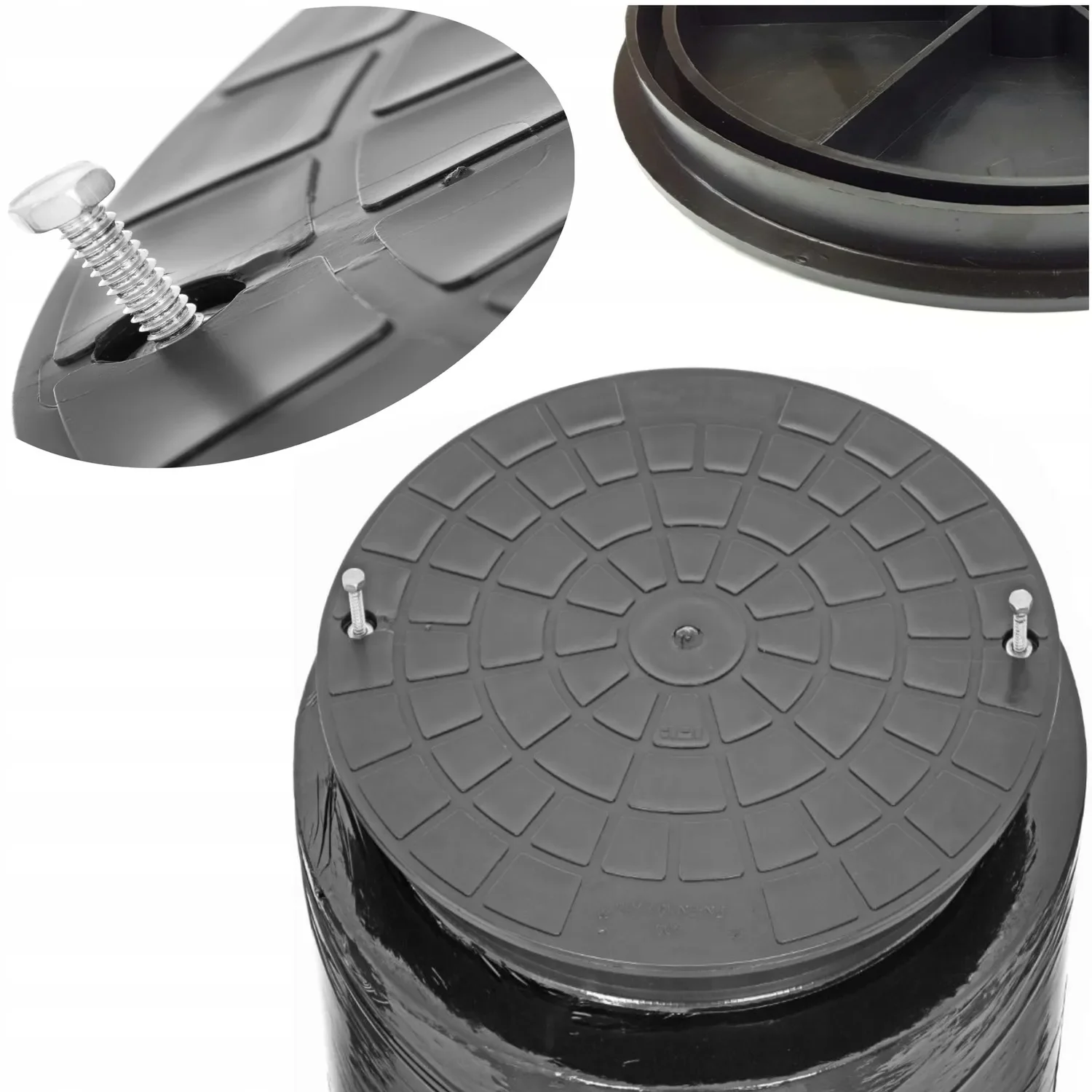 Cover for well 60cm or Septic Water 400 A15 PP with Screw Lock Sewer Manhole cover Round Black 44cm