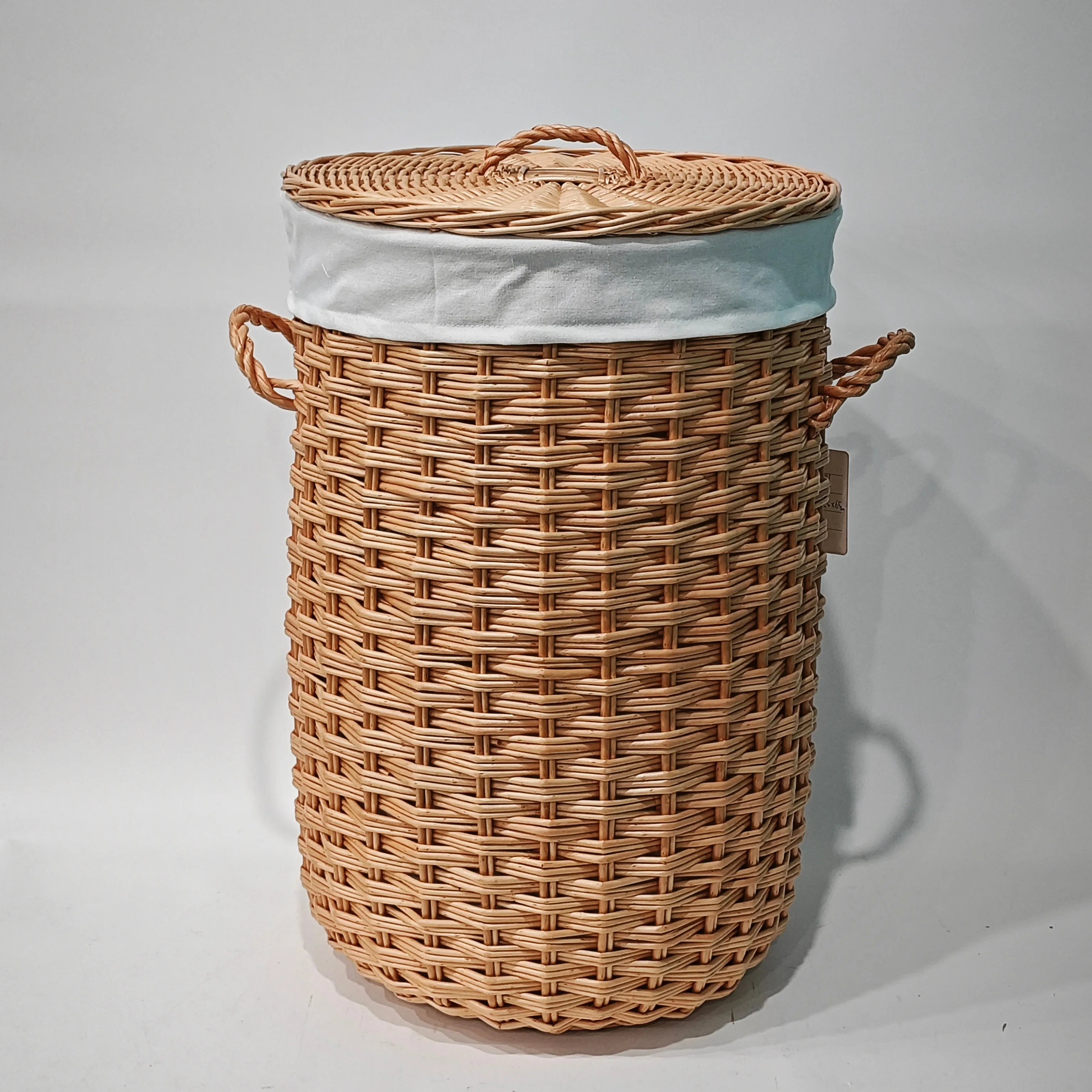 JY 2 Sets Large Round Wicker Basket for Clothes Storage Water Hyacinth Rattan Hamper Woven Laundry Hamper Basket with Lid