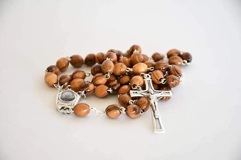 Catholic Prayer Jerusalem Rosary 6*8mm Olive Wood Beads Religious Necklace Holy Soil Medal & Metal Cross