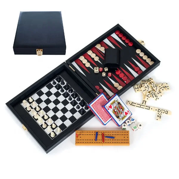 Premium Leather 2-in-1 Chess Checkers Backgammon and Chinese Checkers Board Game Combo Set Board Strategy Game for Kids