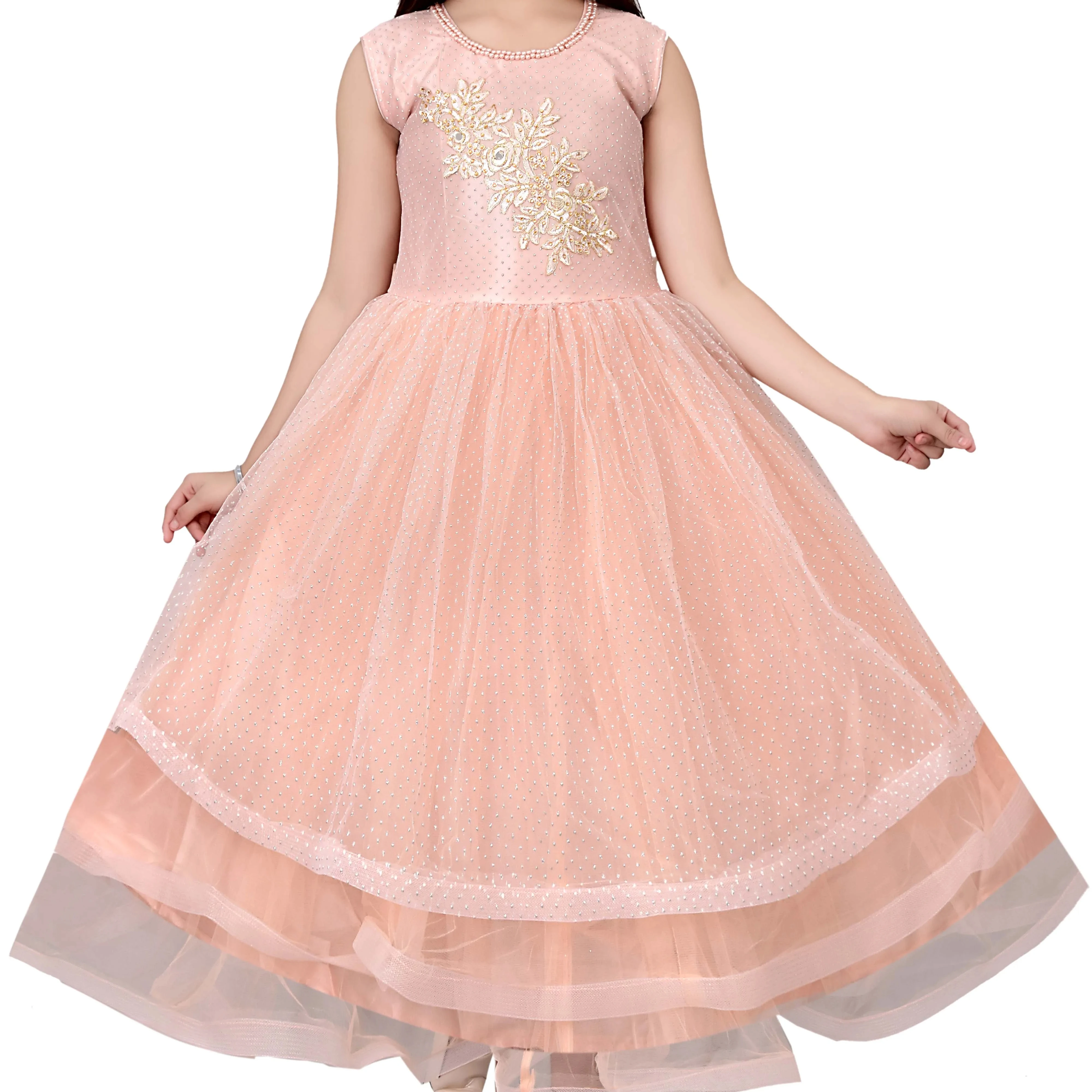 Best Quality Stylish Design Traditional Patch Net Long Maxi Gown Dress For Girls 3 - 10 Years In Stock Item