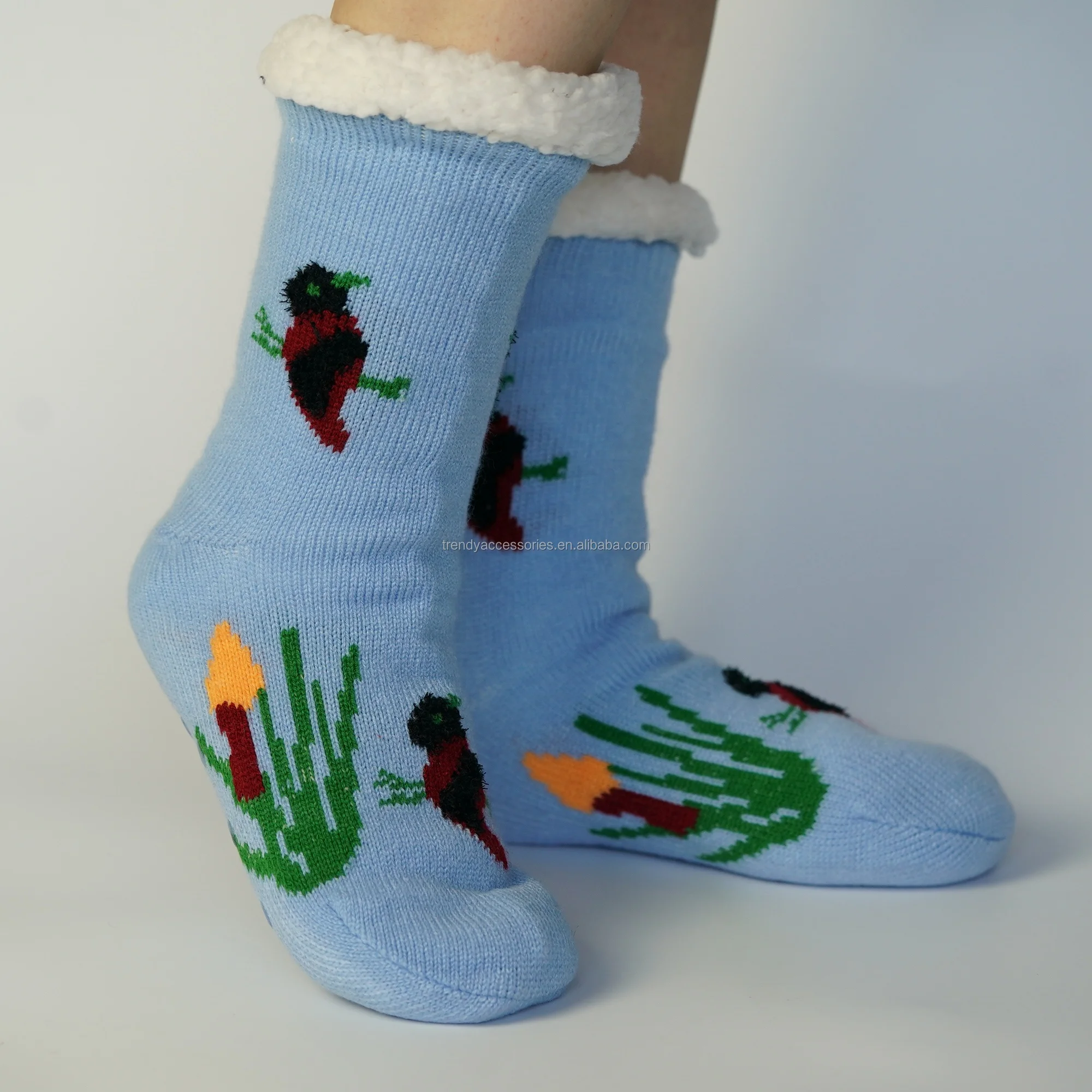Customized Soft Cozy Winter Fleece With Grippers Women Slipper Socks Floor Sock