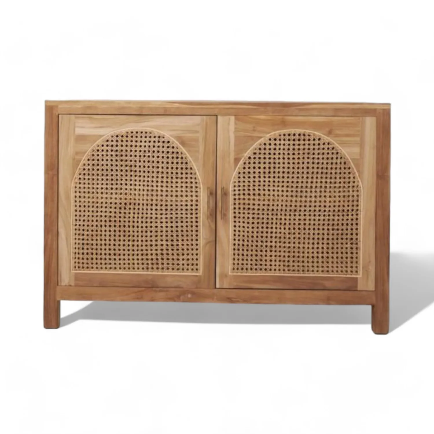 Handcrafted Natural Unfinished Sap Teak Wood Rattan Console Storage TV unit Buffet for Living Room Apartment Home Office