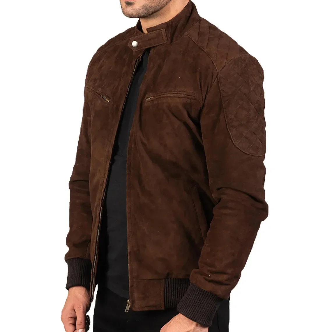 Лучшее качество коричневая замшевая мотоциклетная Slim Fit мужская кожаная куртка