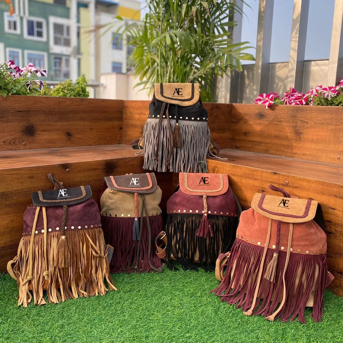 Vintage Boho Style Suede Leather Backpacks For Women Fringe Tassel Western Leather Backpacks Vintage Stylish Large Rucksack Bags