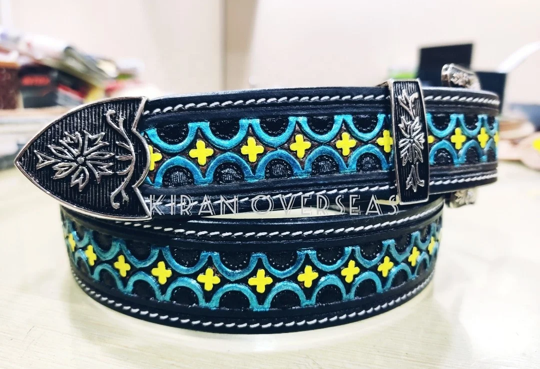 Custom Western turquoise Hand Tooled Engraaved tooling Genuine Leather Men Women Belt made of DD quality leather