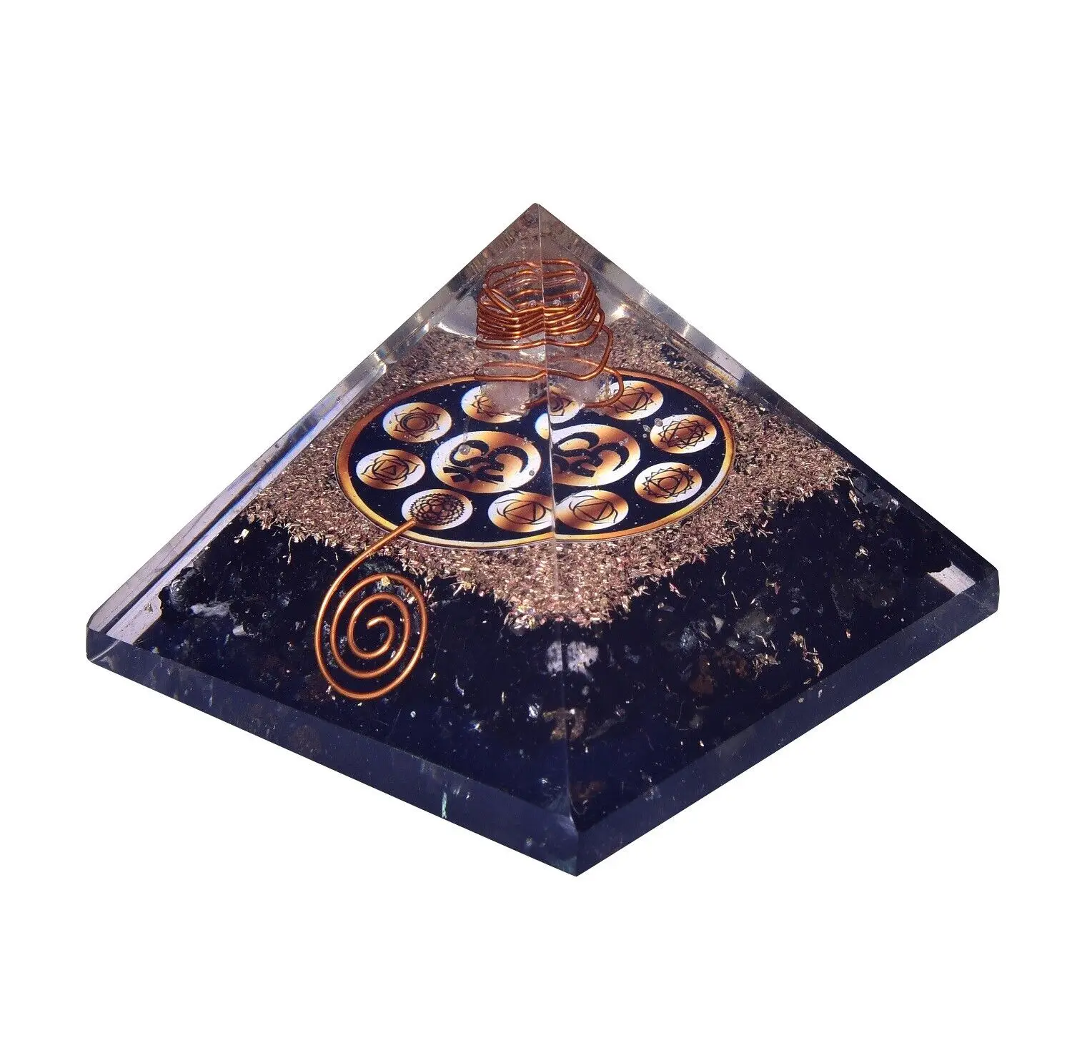 Black Tourmaline OM Symbol Orgone Pyramid For Emf Protection Orgonite Pyramids Wholesaler And Manufacturer Of Orgone Product