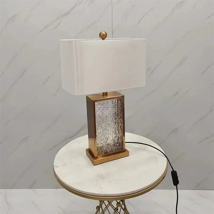 Modern Simple and Luxurious Colored Glass Table Lamp Corrugated Gold Frame Living Room Decoration American Art Bedside Lamp