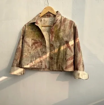 Wholesale Cotton Fabric Multishade Ecoprinted Oversized Crop Jacket Unique Floral Sustainable Winter Casual Wear For Women