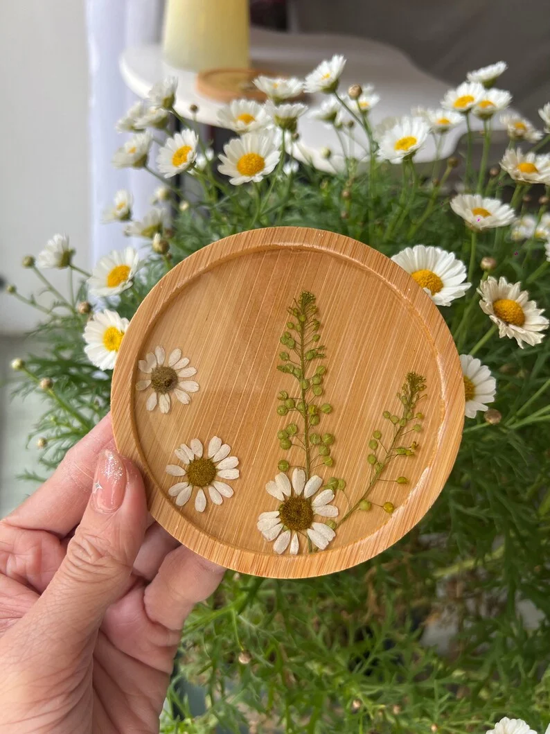 Handmade flower coasters, bamboo resin coasters, floral coasters Hot Sales 2024