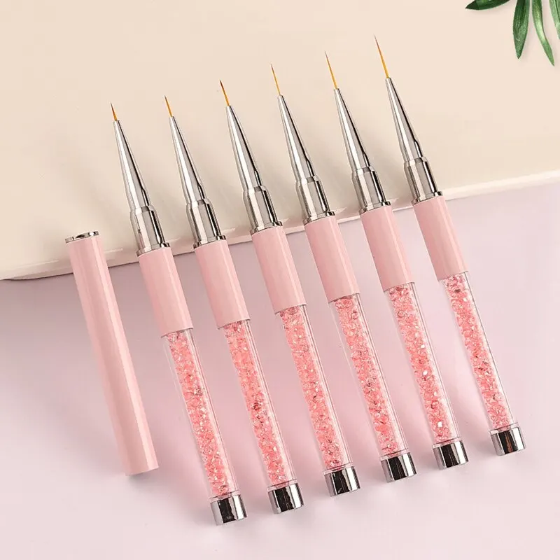Professional French Stripe Nail Art Liner Brush Pink UV Gel Painting Pen 3D Rhinestones Brushes For Nails