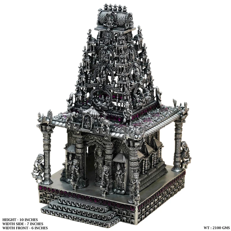 Religious Decoration Oxidized Plated Silver Metal Craft Balaji Temple for Daily Pooja, Prayer, Festival, Weddings, Temple