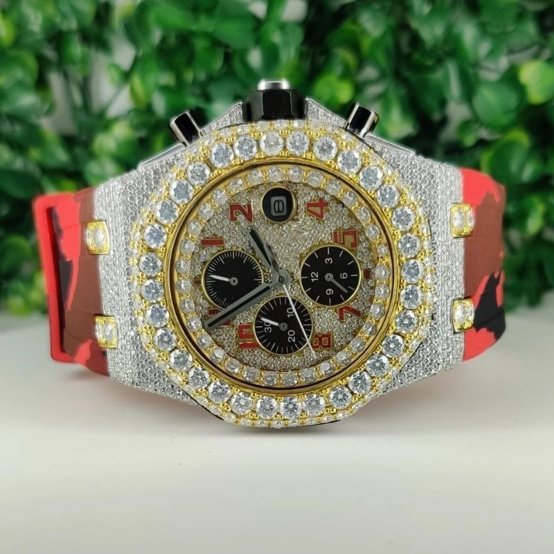 Часы с полуразрезами модные часы красным муассанитом роскошные уникальные хронографом из муассанита Мужские автоматические