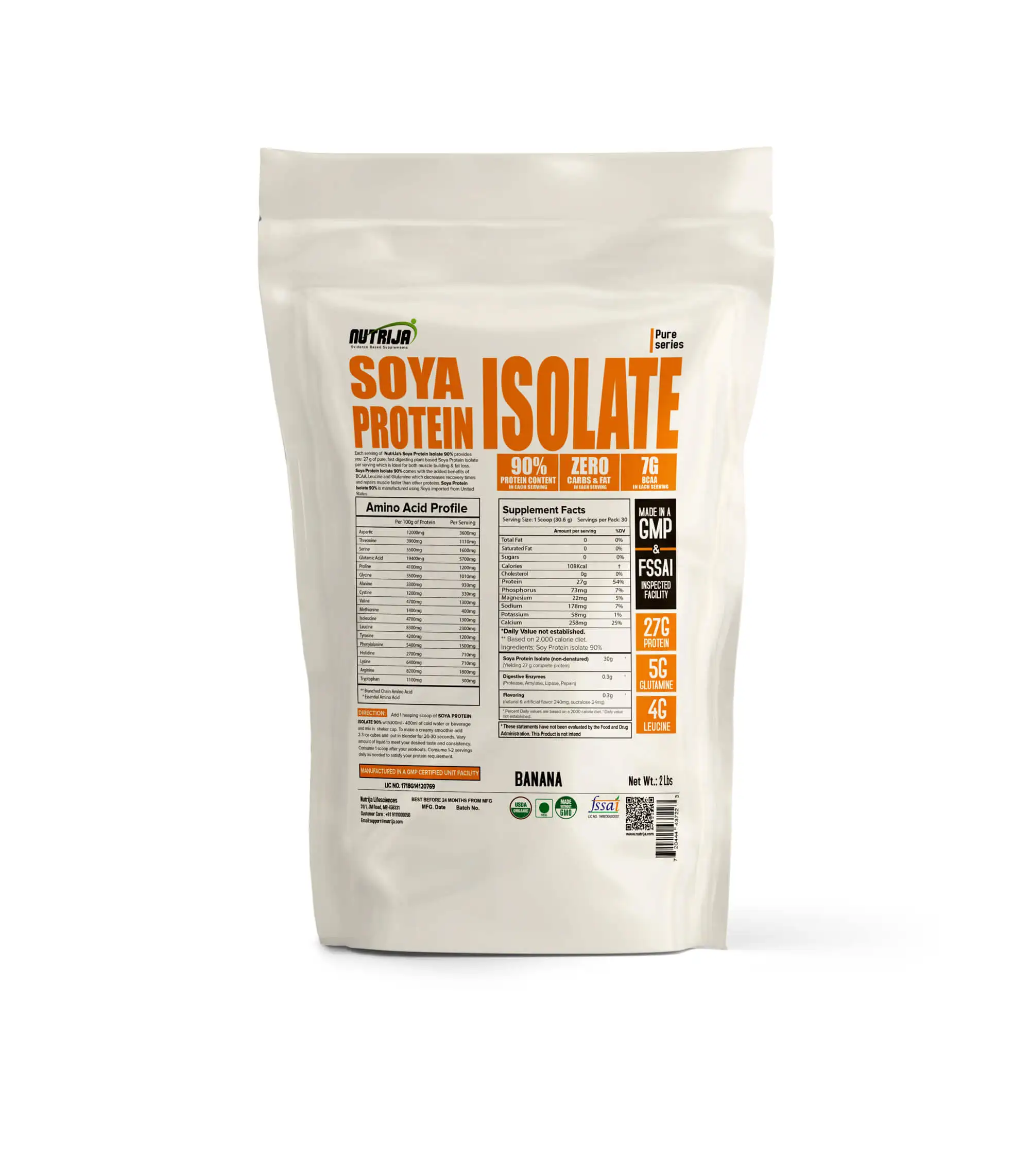 Soya Protein Isolate 90% With Added Digestive Enzymes for Optimal Absorption | Non-GMO - 2Lbs (Banana)