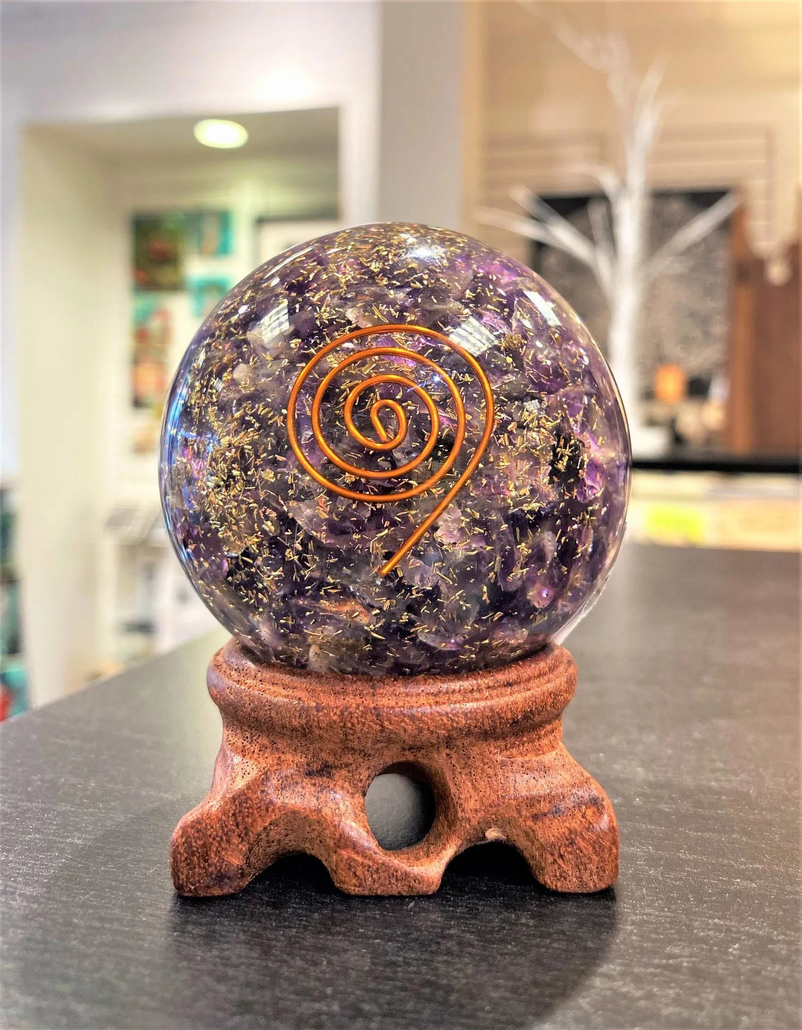 Wholesale Orgone Amethst Ball Sphere Orgonite Healing Sphere Wholesale Gemstone Balls 65mm Orgone Ball Sphere